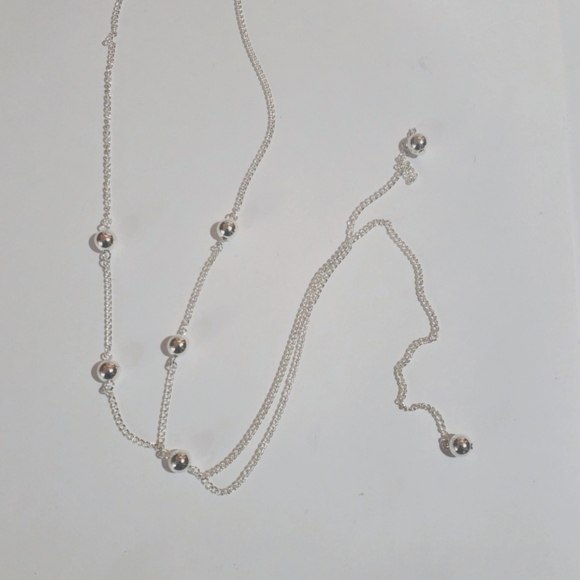 Elegant Polished Silver Tone Beads Fringe Long Necklace, Women's Fashion Jewelry - Picture 5 of 7